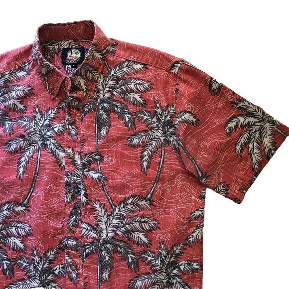 Reyn Spooner Red Cotton Trpoical Palm Tree Casual Mens Shirt - L - Picture 2 of 7
